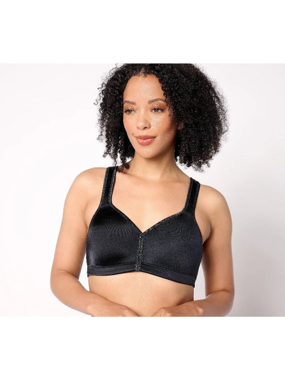 Breezies Size 44DD Signature Shine Unlined Wirefree Support Bra Women Black NEW